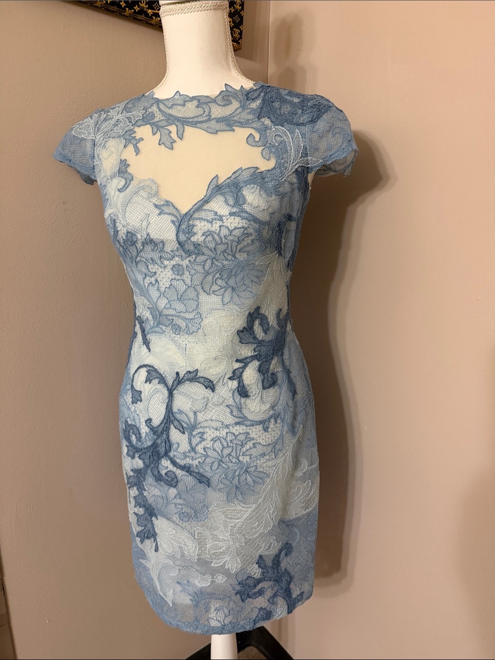 Tadashi Shoji Anthropologie Powder Blue Lace Midi Dress - Picture 3 of 9